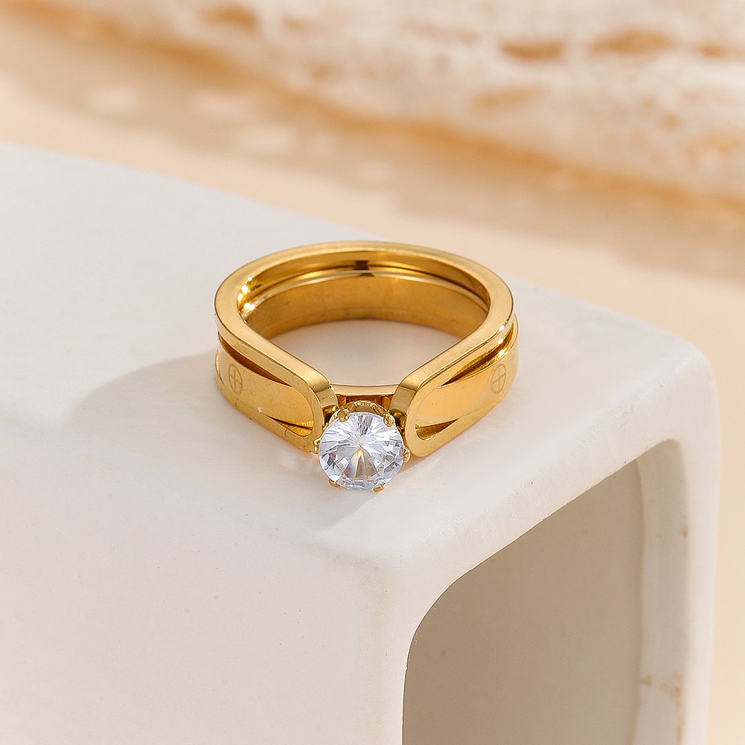 Shopifi™ Elegant Golden Dou Halo Ring